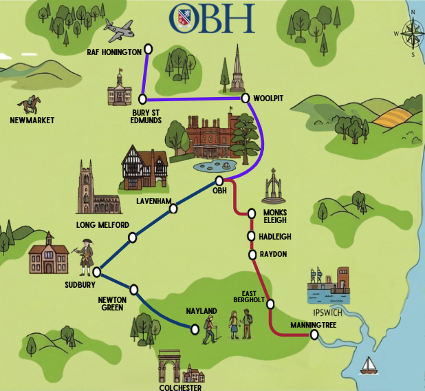 Old Buckenham Hall (OBH) School Bus Routes Map Old Buckenham Hall (OBH) School Bus Routes Map